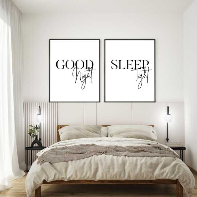 Goodnight Sleep Tight Prints Minimalist Bedroom Wall Art - Set Of 2 - image 1