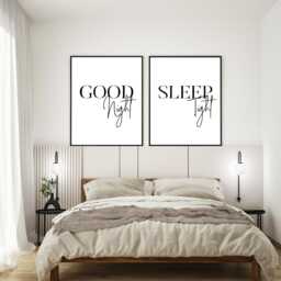 Goodnight Sleep Tight Prints Minimalist Bedroom Wall Art - Set Of 2 - thumbnail 1