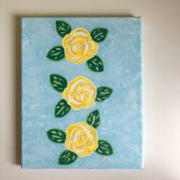 Yellow Flowers Painting, Blue & Canvas Wall Art - thumbnail 2