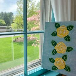 Yellow Flowers Painting, Blue & Canvas Wall Art - thumbnail 3