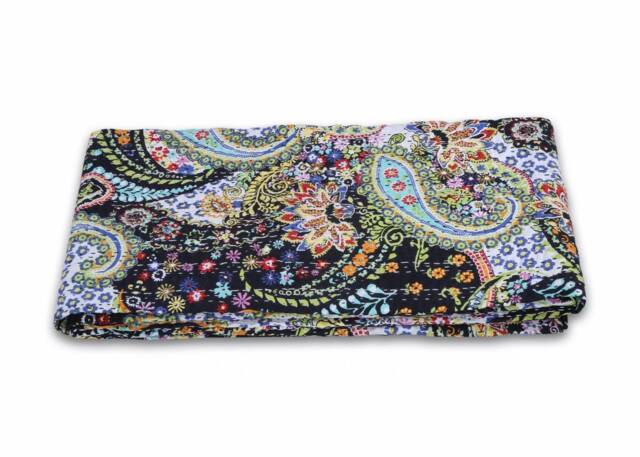 Indian Paisley Print Cotton Kantha Quilt Throw Queen Size Blanket Bedspread Ethnic - image 1