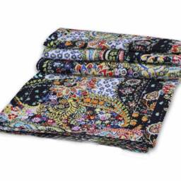 Indian Paisley Print Cotton Kantha Quilt Throw Queen Size Blanket Bedspread Ethnic - thumbnail 3