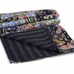 Indian Paisley Print Cotton Kantha Quilt Throw Queen Size Blanket Bedspread Ethnic - thumbnail 2