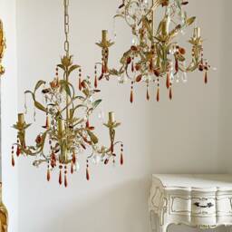 Set Of 2 Italian Wrought Iron Chandeliers Ivory Crystal Chandeliers, 4 Arms - thumbnail 2