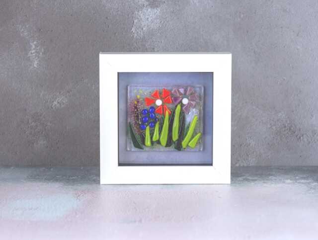 Flower Fused Glass Mini Framed Picture, Colourful Gift, Lover New Home Present - image 1