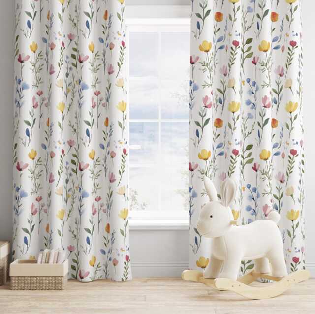 Watercolour Flower Curtains, Blackout Or Non Blackout, Curtains With Eyelets, Pencil Pleat Rod Pocket, Floral Home Decor - image 1