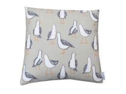Seagull Coastal Linen Pillow Cover Taupe Beach House Decor - thumbnail 1