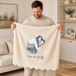 Custom Photo Sketch Cushion & Blanket, Personalised Fathers Day Gift For Dad, Hand Drawn Portrait Pillow Throw, Photo From Kids Daughter - thumbnail 3