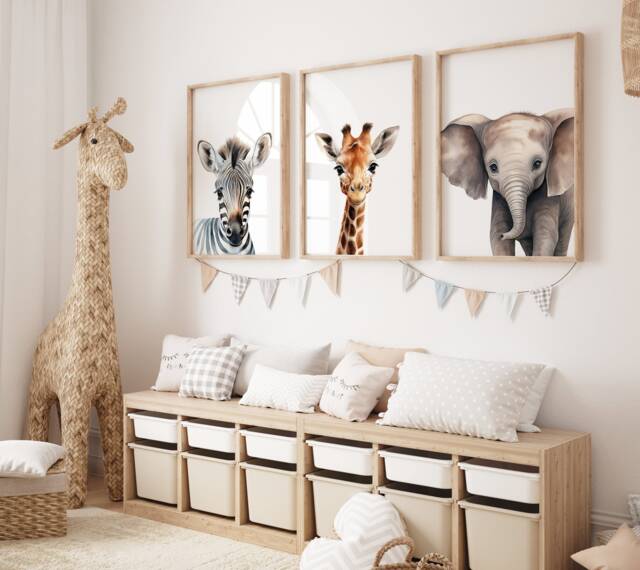 Safari Animal Nursery Prints Set Of 3 Jungle Wall Art Posters - image 1