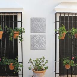 2 Handmade Ceramic Tile Wall Hanging Coastal Decor, Grey & White - 30cm/11.8