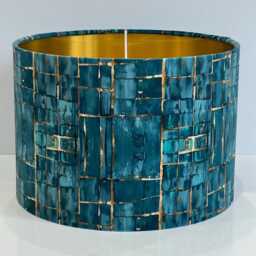Handmade By Order Luxury Jade Teal Blue & Gold Cube Abstract Pattern Drum Velvet Lamp Shade Pendant Light All Shapes Sizes - thumbnail 4