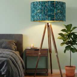 Handmade By Order Luxury Jade Teal Blue & Gold Cube Abstract Pattern Drum Velvet Lamp Shade Pendant Light All Shapes Sizes - thumbnail 2