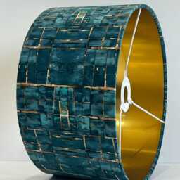 Handmade By Order Luxury Jade Teal Blue & Gold Cube Abstract Pattern Drum Velvet Lamp Shade Pendant Light All Shapes Sizes - thumbnail 3