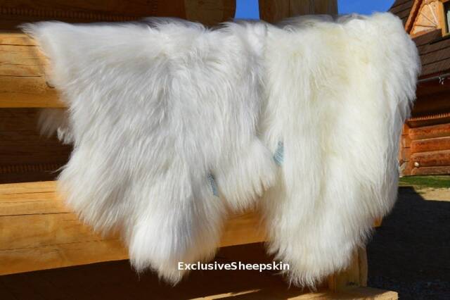 Icelandic White Genuine Sheepskin Lambskin Sheep Skin Rug Pelt Long Wool, Schaffell, Hygge - image 1