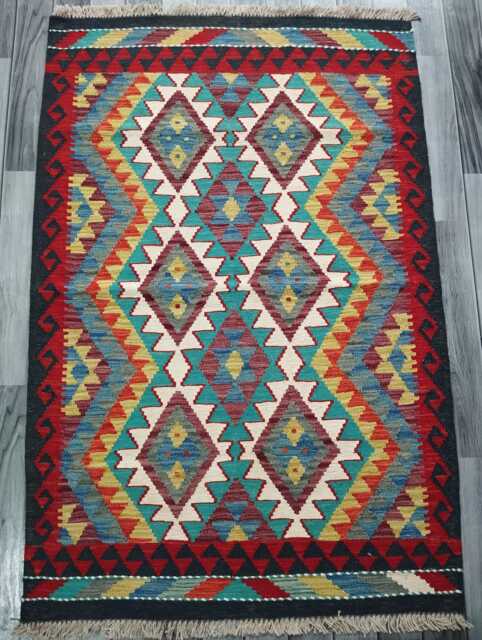 Classic Rug, Handmade Artisan Afghan Turkish Scandinavian Navajo Bohemian Wool Flatweave Multicolour Kilim Rug 150x101 cm - image 1