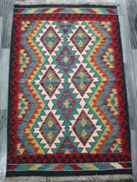 Classic Rug, Handmade Artisan Afghan Turkish Scandinavian Navajo Bohemian Wool Flatweave Multicolour Kilim Rug 150x101 cm - thumbnail 1