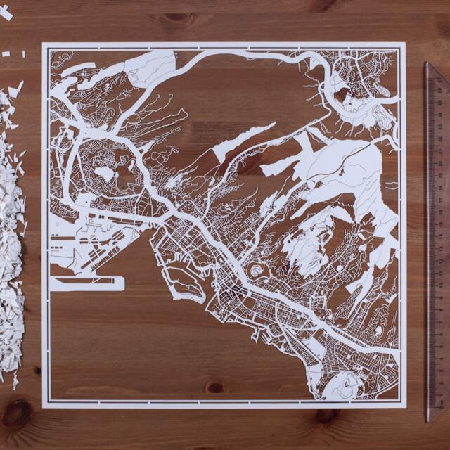 Paper Cut Map Of Honolulu, 12x12 In. Art Souvenir Gift - image 1