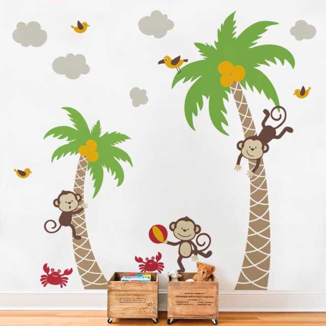 Monkeys & Palm Tree Wall Decal - Beach Nursery Decor - image 1