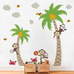 Monkeys & Palm Tree Wall Decal - Beach Nursery Decor