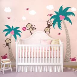 Monkeys & Palm Tree Wall Decal - Beach Nursery Decor - thumbnail 3