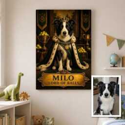 Personalised Lord Of Balls Pet Canvas From Photo, Custom Text Royal Dog Wall Art, Funny Gift For Owner Birthday Decor - thumbnail 2
