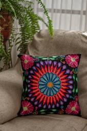 Hand Embroidered Peruvian Cushion Cover - Colorful Floral Pillow - thumbnail 1