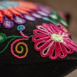 Hand Embroidered Peruvian Cushion Cover - Colorful Floral Pillow - thumbnail 4