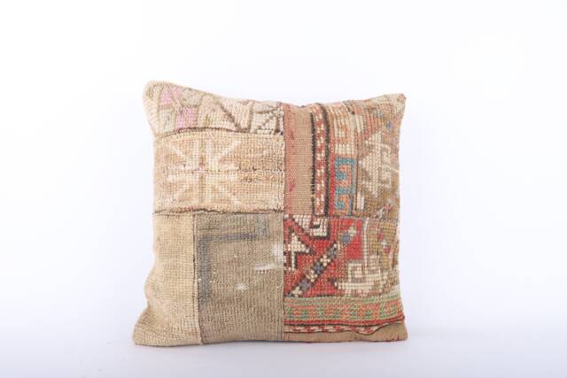 Vintage Turkish Kilim Pillow Cover Handwoven Wool Rug Cushion - 16x16 - image 1