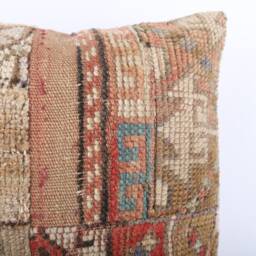 Vintage Turkish Kilim Pillow Cover Handwoven Wool Rug Cushion - 16x16 - thumbnail 3