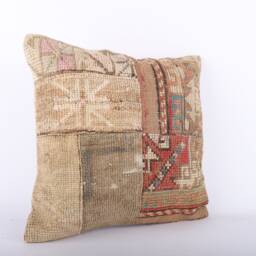 Vintage Turkish Kilim Pillow Cover Handwoven Wool Rug Cushion - 16x16 - thumbnail 2