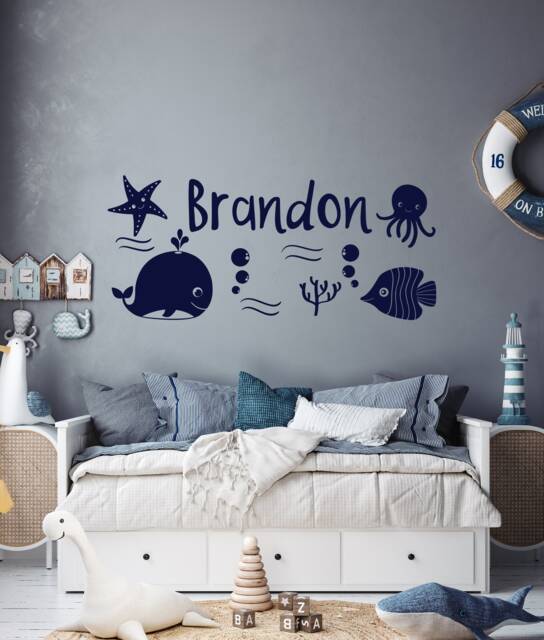 Custom Nursery Name Wall Decal Nautical Whale Decor Ww223 - image 1