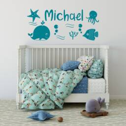 Custom Nursery Name Wall Decal Nautical Whale Decor Ww223 - thumbnail 3