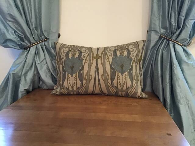 Art Deco Cushion Cover Soft Blues & Greys, Linen Backed - image 1