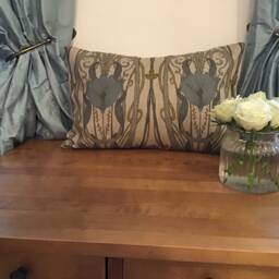 Art Deco Cushion Cover Soft Blues & Greys, Linen Backed - thumbnail 2