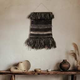African Woven Wall Hanging Black Boho Decor, Afro Modern Tapestry For Moody Gothic Home - thumbnail 2