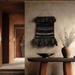 African Woven Wall Hanging Black Boho Decor, Afro Modern Tapestry For Moody Gothic Home - thumbnail 3