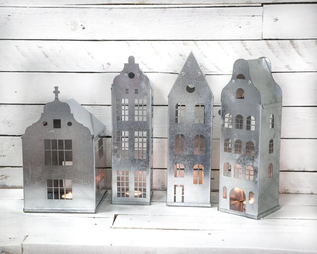 Handmade Tin Lantern House Set Unique Candle Holders, Xmas Window Display - image 1