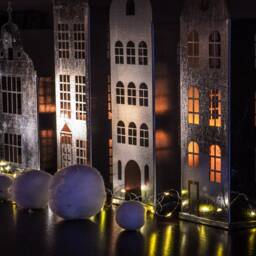 Handmade Tin Lantern House Set Unique Candle Holders, Xmas Window Display - thumbnail 3