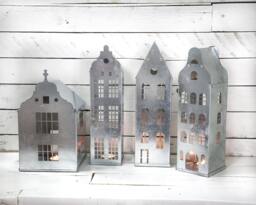 Handmade Tin Lantern House Set Unique Candle Holders, Xmas Window Display - thumbnail 1
