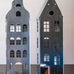 Handmade Tin Lantern House Set Unique Candle Holders, Xmas Window Display - thumbnail 4