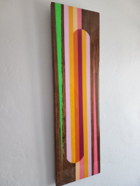 Geometric Wood Wall Art Colorful Abstract Resin Boho Decor - 47.2x13.5 Inch - image 1