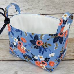Storage Organization - Cotton + Steel Rifle Paper Co. Les Fleurs Birch Floral in Periwinkle Fabric Organizer Bin Container Basket - thumbnail 3