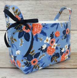 Storage Organization - Cotton + Steel Rifle Paper Co. Les Fleurs Birch Floral in Periwinkle Fabric Organizer Bin Container Basket