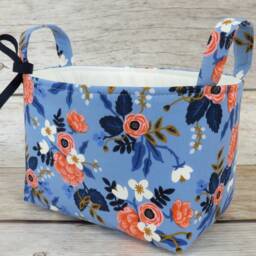 Storage Organization - Cotton + Steel Rifle Paper Co. Les Fleurs Birch Floral in Periwinkle Fabric Organizer Bin Container Basket - thumbnail 2
