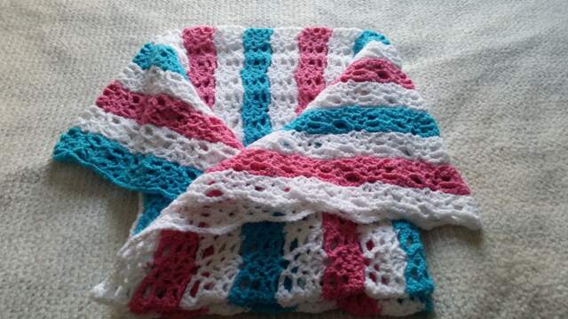 Crochet White, Pink & Blue Colors Baby Blanket Set, Shower, House Warming, Unisex Gift Idea, Soft Beautiful Set. Ready To Ship - image 1
