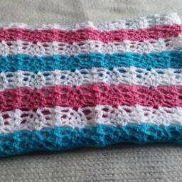 Crochet White, Pink & Blue Colors Baby Blanket Set, Shower, House Warming, Unisex Gift Idea, Soft Beautiful Set. Ready To Ship - thumbnail 2