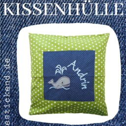 Embroidered Pillow Whale + Name //Kiwi - Marine// 40x40 Desired Name Pillowcase Personalized Gift Cuddly - thumbnail 4