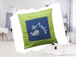 Embroidered Pillow Whale + Name //Kiwi - Marine// 40x40 Desired Name Pillowcase Personalized Gift Cuddly - thumbnail 1