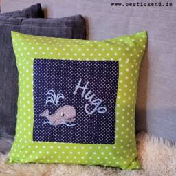 Embroidered Pillow Whale + Name //Kiwi - Marine// 40x40 Desired Name Pillowcase Personalized Gift Cuddly - thumbnail 3