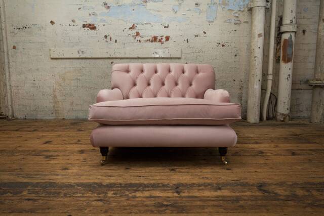 British Handmade Large Dusty Pink Velvet Chesterfield Snuggle Armchair, Love Seat - image 1